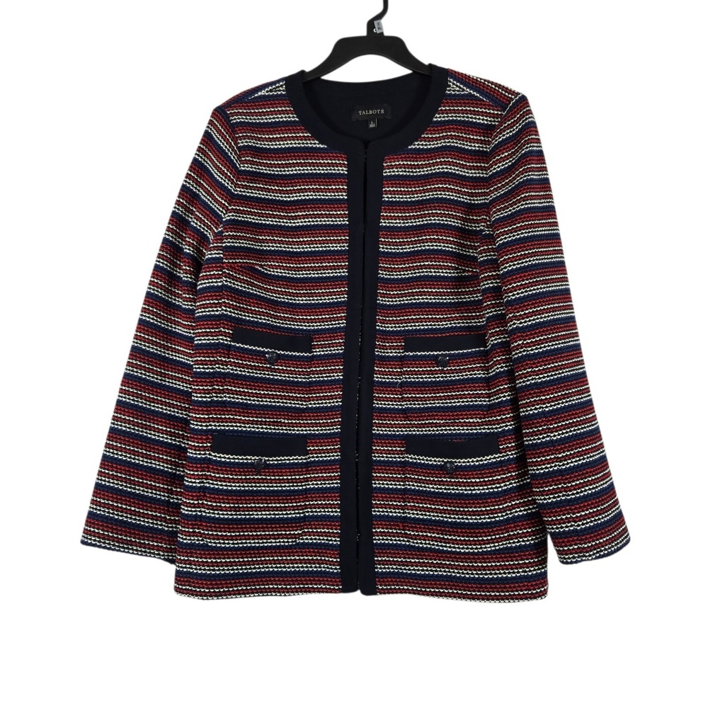 Talbots Tweed Blazer Jacket Womens Large Red White and Blue Career Wear‎